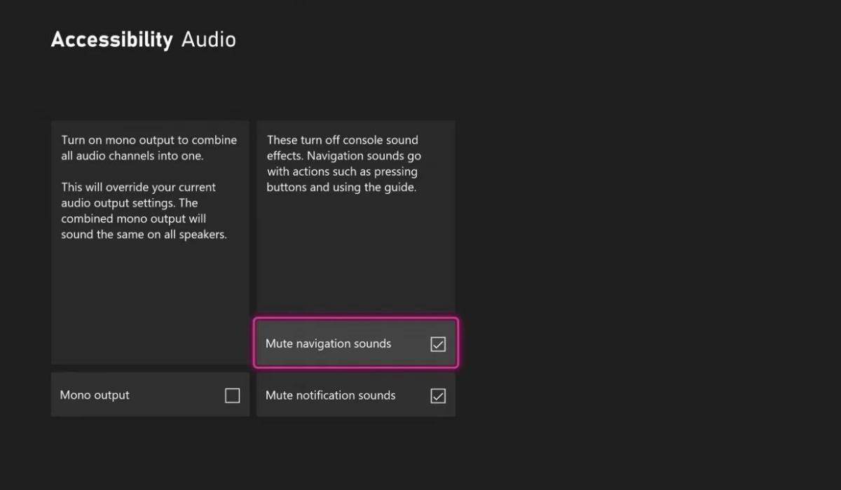 Mute alert sounds setting in Xbox