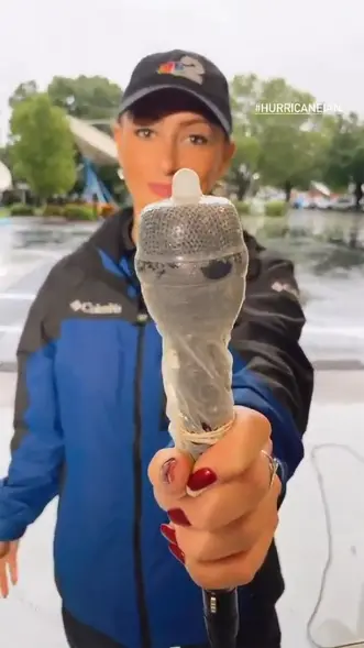 putting condom on mic during Hurricane Ian broadcast
