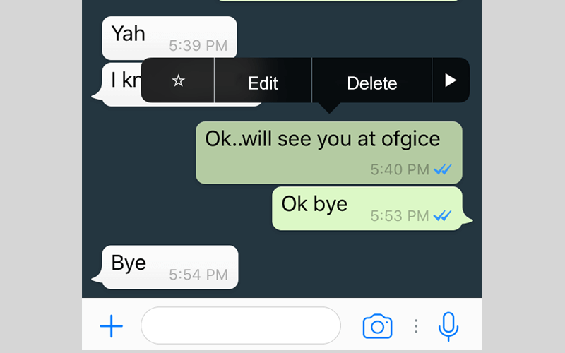WhatsApp message editing