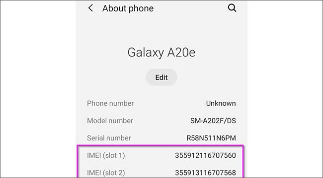 go to about phone to know imei number of samsung phone